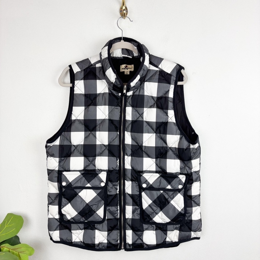 Woolrich Black  White Buffalo Check Plaid Puffer Vest Sz Xl